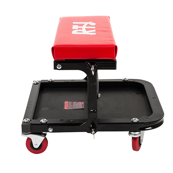 RTJ 300 lbs Capacity Foldable Mechanic Roller Seat C-Frame Rolling Stool, Red and Black
