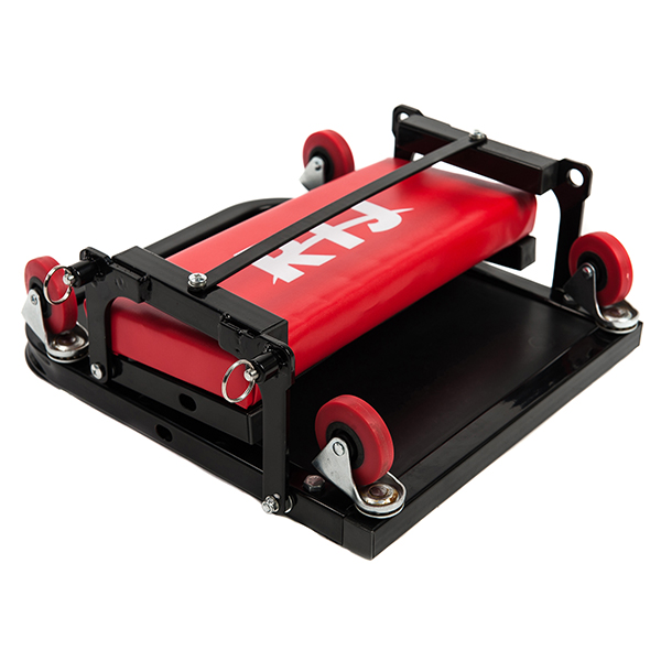 RTJ 300 lbs Capacity Foldable Mechanic Roller Seat C-Frame Rolling Stool, Red and Black
