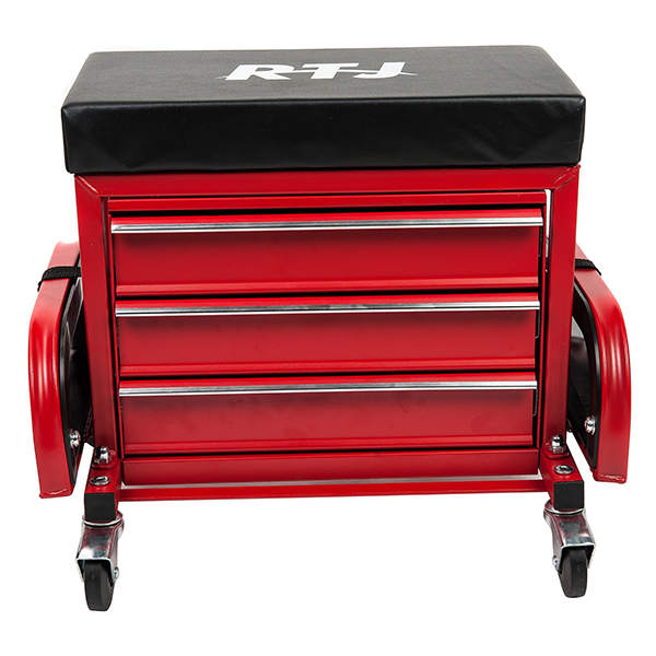 RTJ Tool 3 Drawers Roller Seat with 2 Trays and Tool Hanging Board,Tool Chest Cabinet,Red 