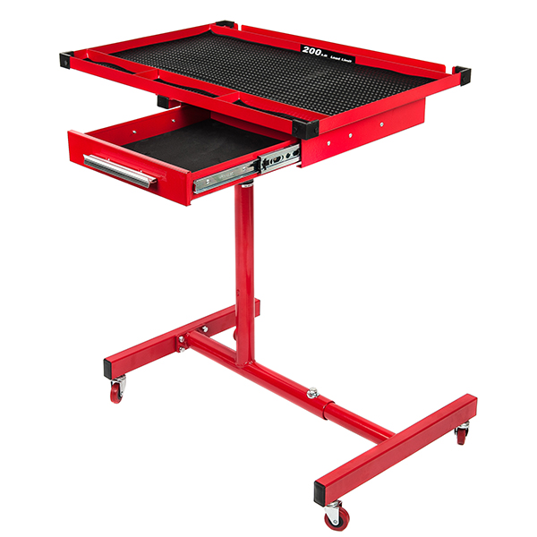 RTJ Roller Table Adjustable Rolling Work Table with Drawer, Red